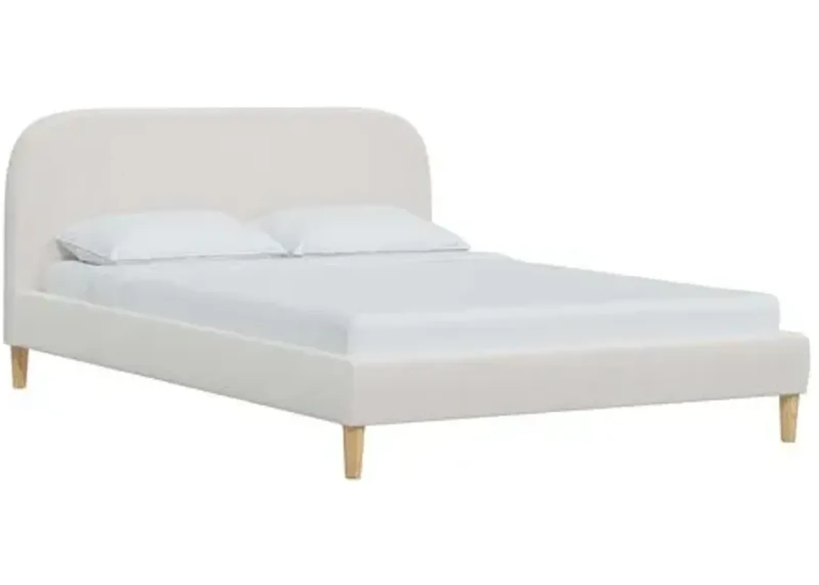 Siena Velvet Platform Bed - White - Rounded Headboard Corners