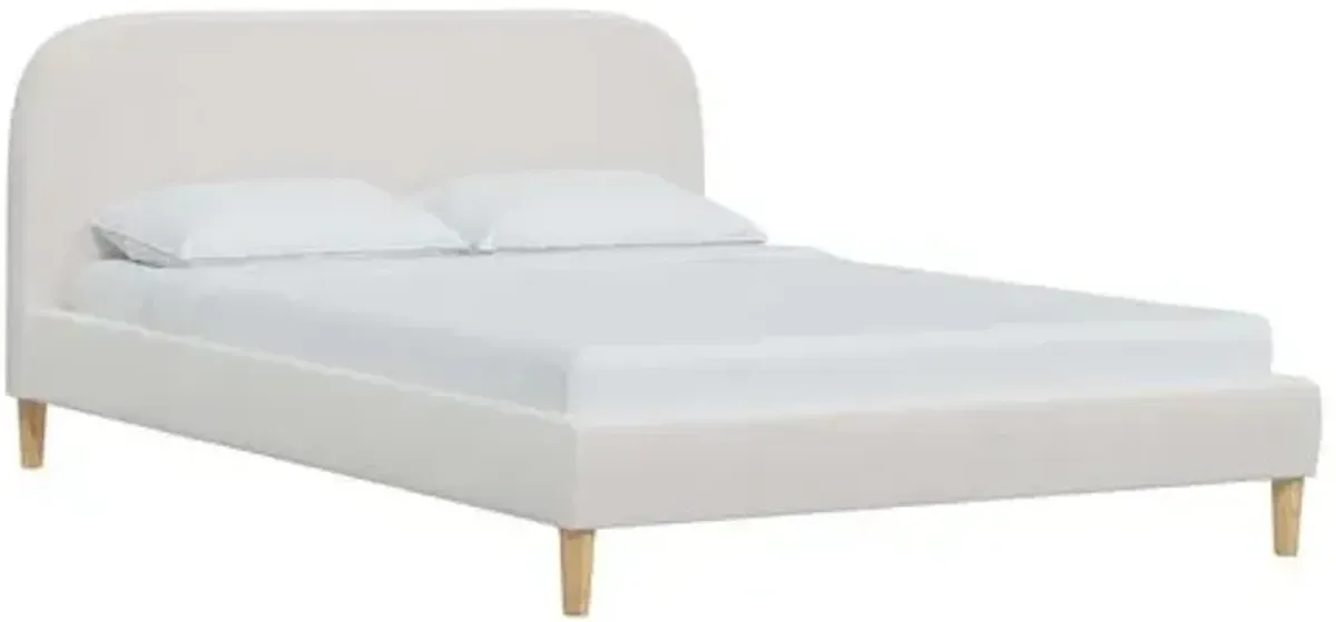 Siena Velvet Platform Bed - White - Rounded Headboard Corners