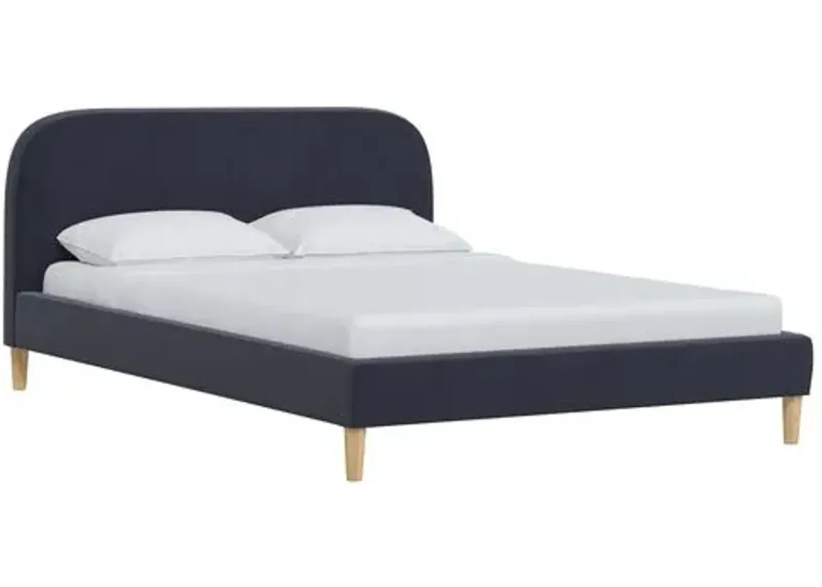 Siena Velvet Platform Bed - Blue - Rounded Headboard Corners