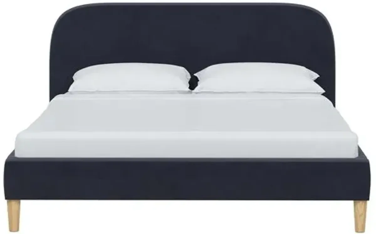 Siena Velvet Platform Bed - Blue - Rounded Headboard Corners