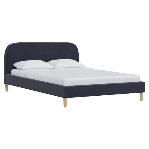 Siena Velvet Platform Bed - Blue - Rounded Headboard Corners