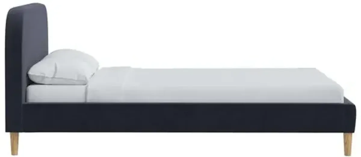 Siena Velvet Platform Bed - Blue - Rounded Headboard Corners