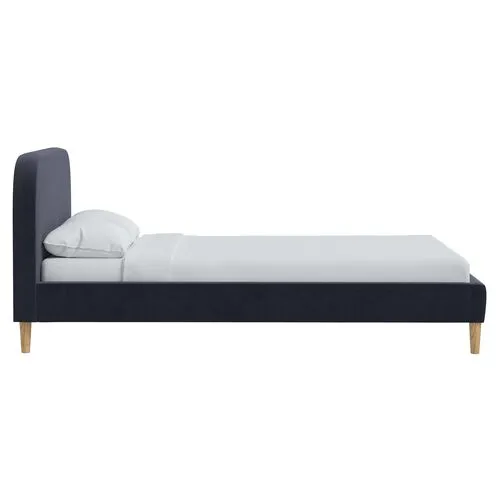 Siena Velvet Platform Bed - Blue - Rounded Headboard Corners