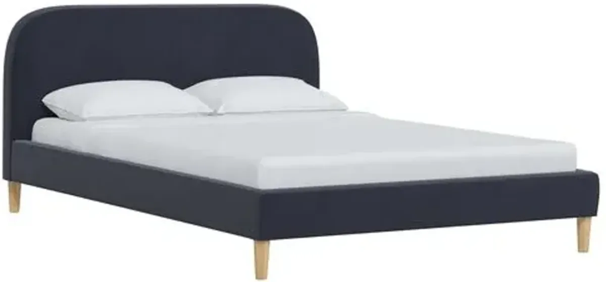 Siena Velvet Platform Bed - Blue - Rounded Headboard Corners