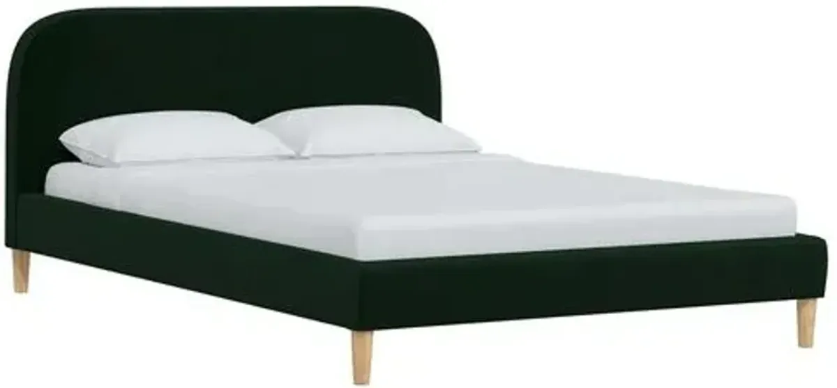 Siena Velvet Platform Bed - Green - Rounded Headboard Corners