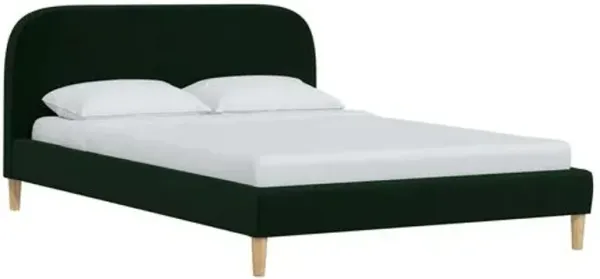 Siena Velvet Platform Bed - Green - Rounded Headboard Corners