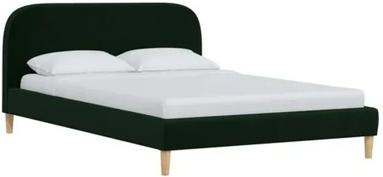 Siena Velvet Platform Bed - Green - Rounded Headboard Corners