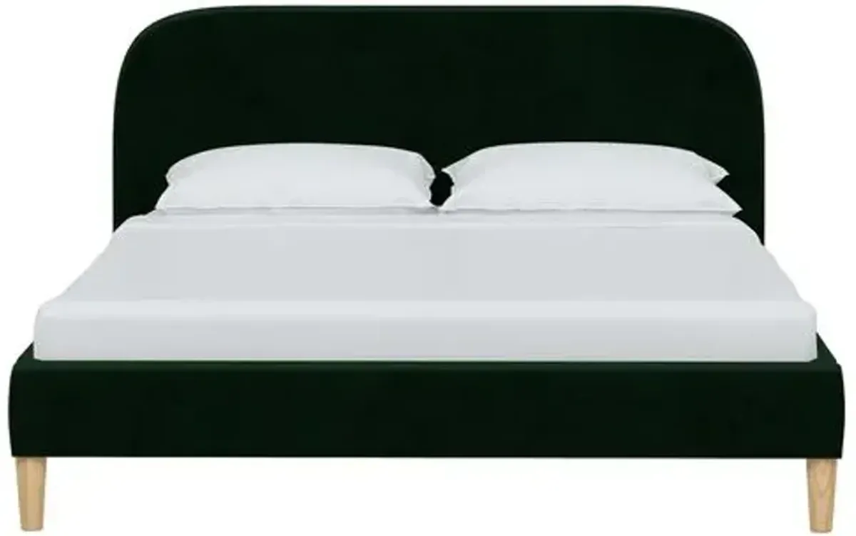 Siena Velvet Platform Bed - Green - Rounded Headboard Corners