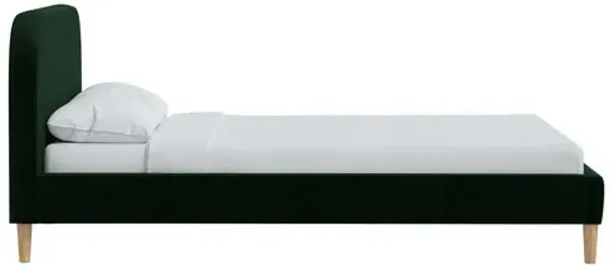 Siena Velvet Platform Bed - Green - Rounded Headboard Corners