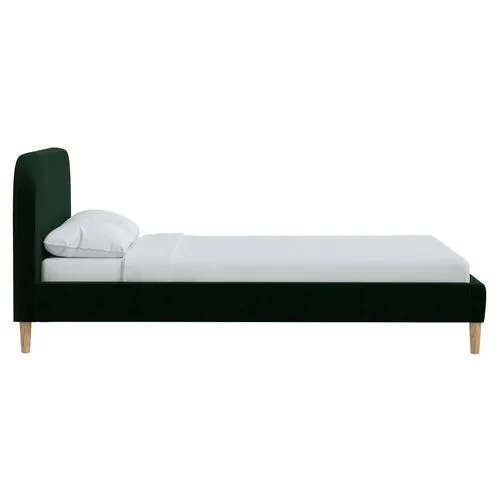 Siena Velvet Platform Bed - Green - Rounded Headboard Corners