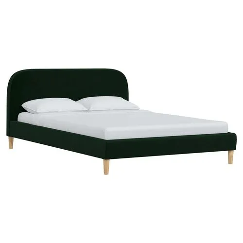 Siena Velvet Platform Bed - Green - Rounded Headboard Corners