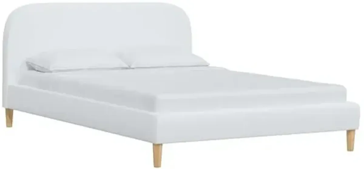 Siena Linen Platform Bed - White - Rounded Headboard Corners, No Box Spring Required