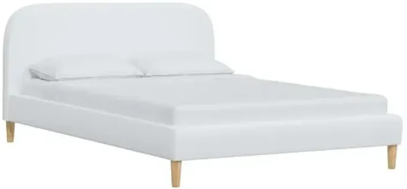 Siena Linen Platform Bed - White - Rounded Headboard Corners, No Box Spring Required