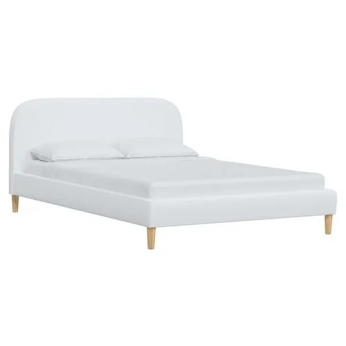 Siena Linen Platform Bed - White - Rounded Headboard Corners, No Box Spring Required