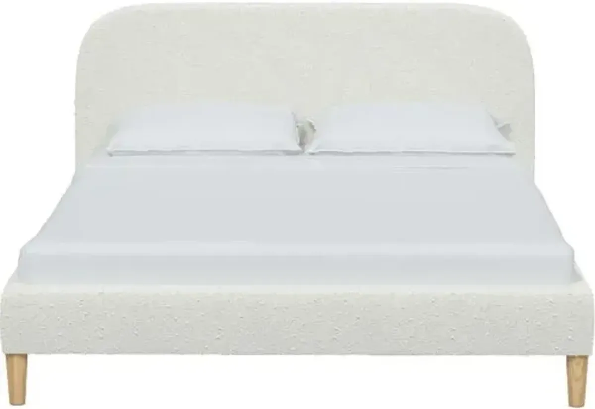 Siena Bouclé Platform Bed - White - Rounded Headboard Corners, No Box Spring Required