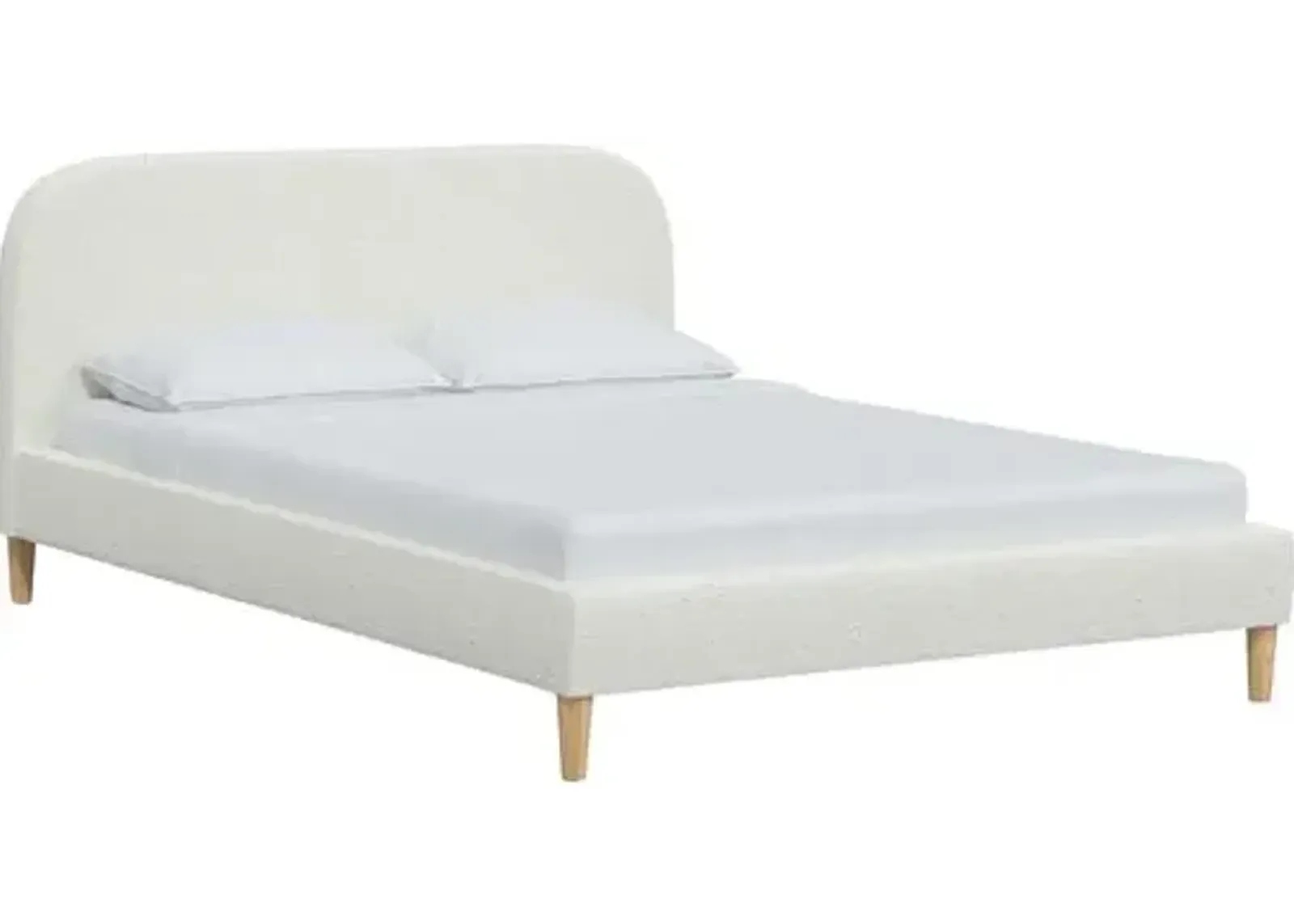 Siena Bouclé Platform Bed - White - Rounded Headboard Corners, No Box Spring Required