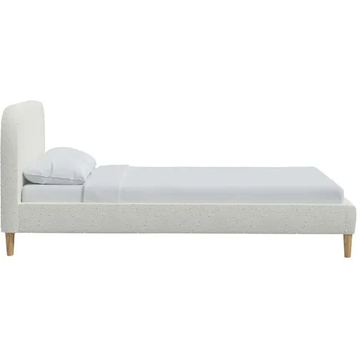 Siena Bouclé Platform Bed - White - Rounded Headboard Corners, No Box Spring Required