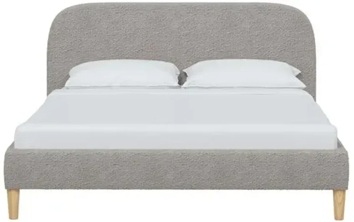 Siena Boucl Platform Bed - Gray - Rounded Headboard Corners, No Box Spring Required