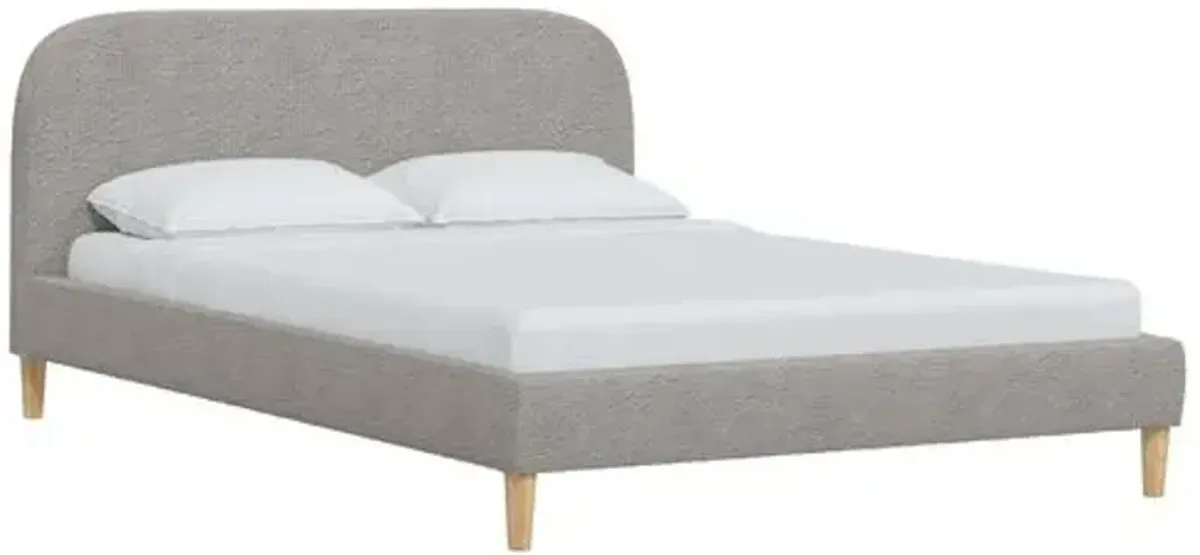 Siena Boucl Platform Bed - Gray - Rounded Headboard Corners, No Box Spring Required