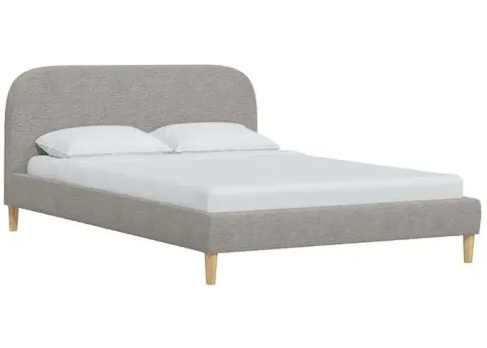 Siena Bouclé Platform Bed - Gray - Rounded Headboard Corners, No Box Spring Required