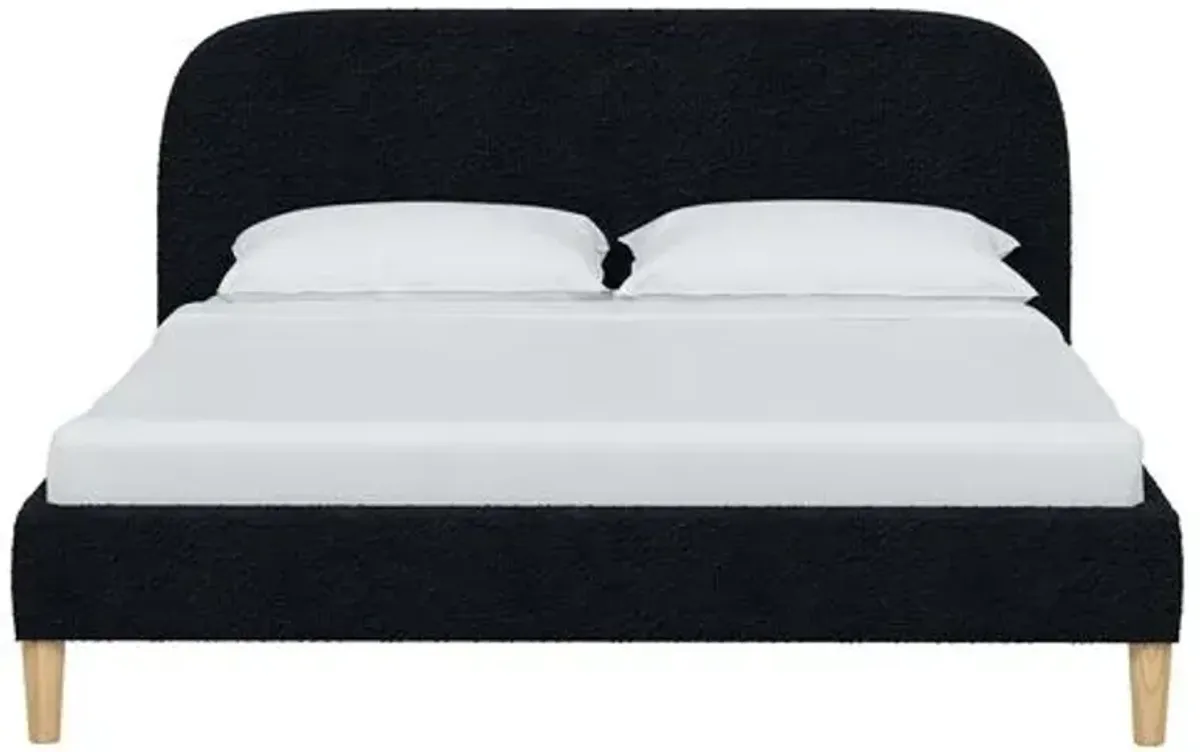 Siena Bouclé Platform Bed - Blue - Rounded Headboard Corners, No Box Spring Required