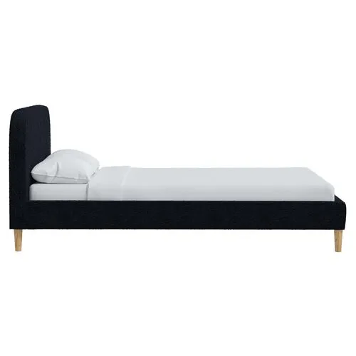 Siena Bouclé Platform Bed - Blue - Rounded Headboard Corners, No Box Spring Required