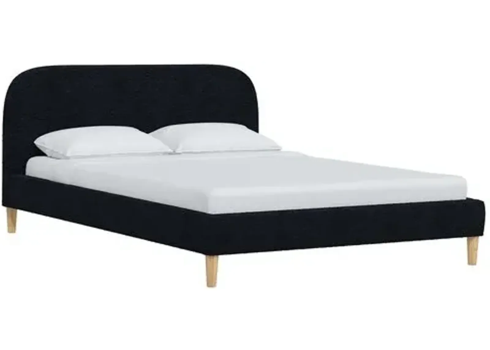 Siena Bouclé Platform Bed - Blue - Rounded Headboard Corners, No Box Spring Required