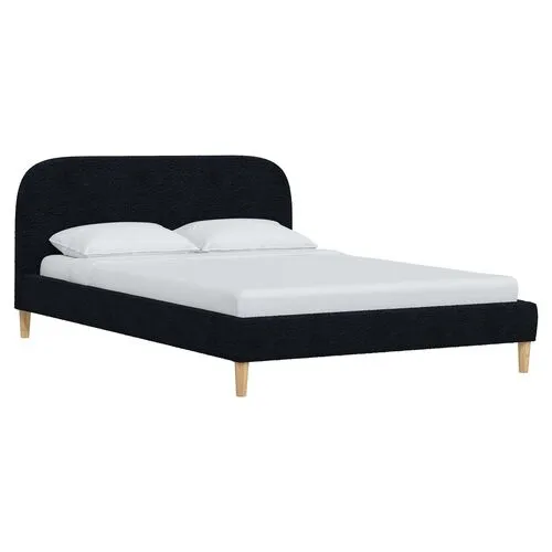 Siena Bouclé Platform Bed - Blue - Rounded Headboard Corners, No Box Spring Required