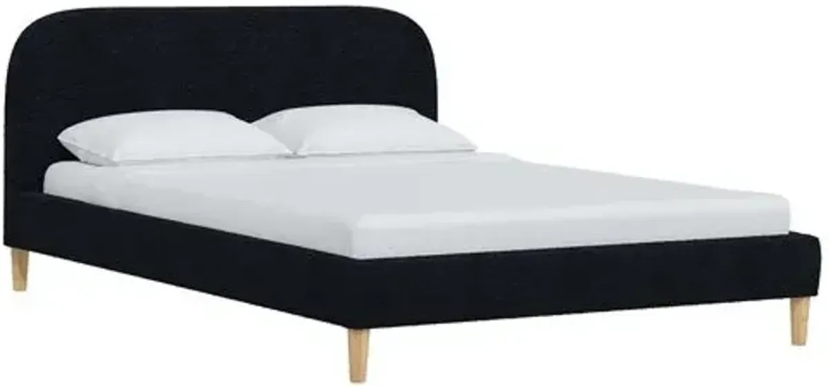 Siena Bouclé Platform Bed - Blue - Rounded Headboard Corners, No Box Spring Required