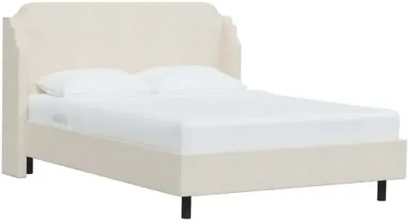 Aurora Linen Wingback Platform Bed - Ivory, No Box Spring Required, Comfortable & Durable