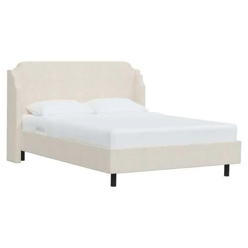 Aurora Linen Wingback Platform Bed - Ivory, No Box Spring Required, Comfortable & Durable