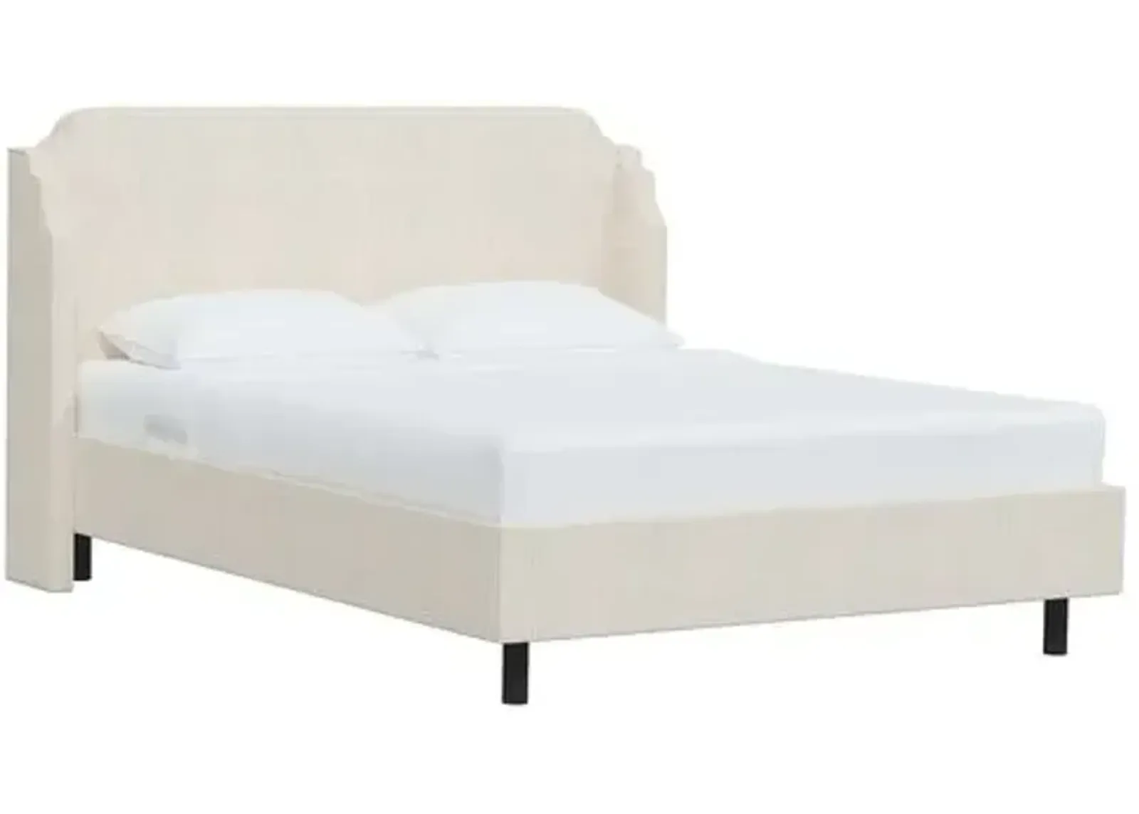 Aurora Linen Wingback Platform Bed - Ivory, No Box Spring Required, Comfortable & Durable