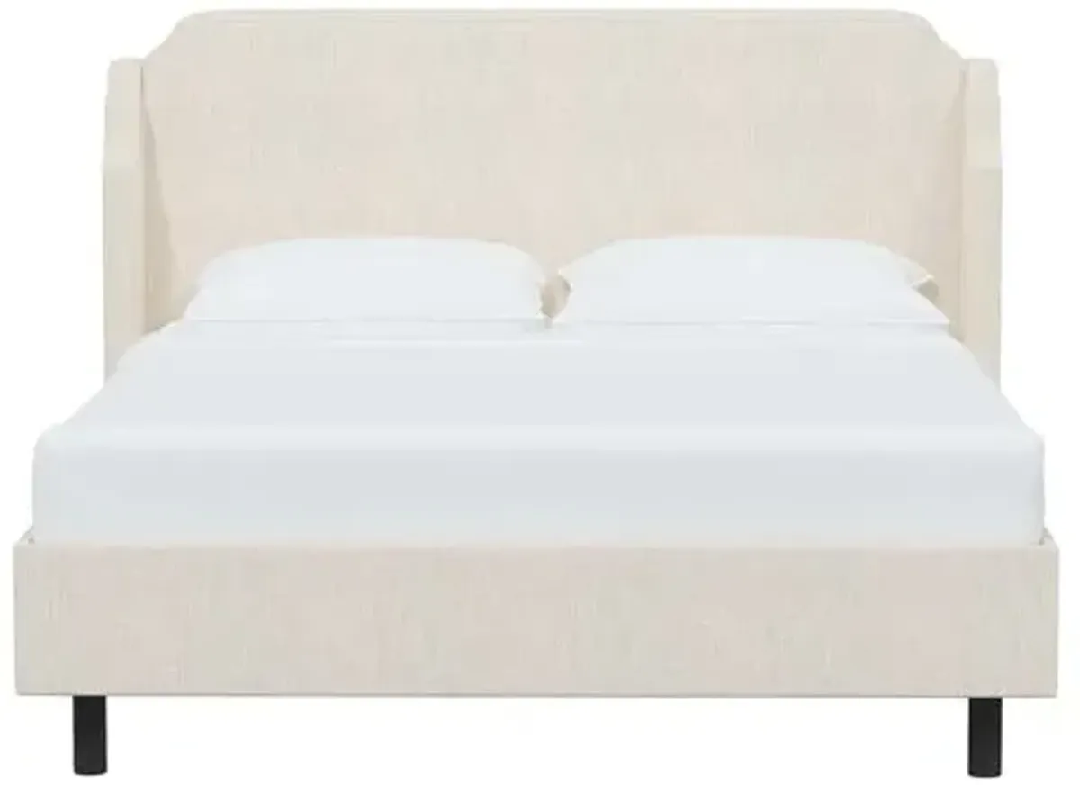 Aurora Linen Wingback Platform Bed - Ivory, No Box Spring Required, Comfortable & Durable