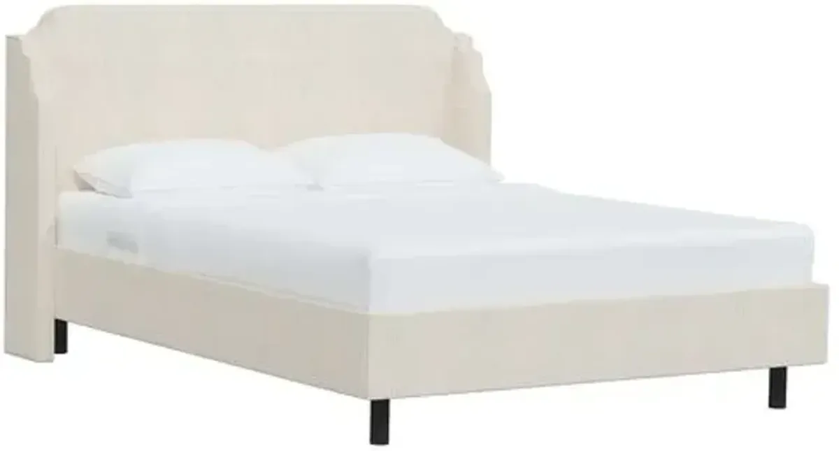 Aurora Linen Wingback Platform Bed - Ivory, No Box Spring Required, Comfortable & Durable