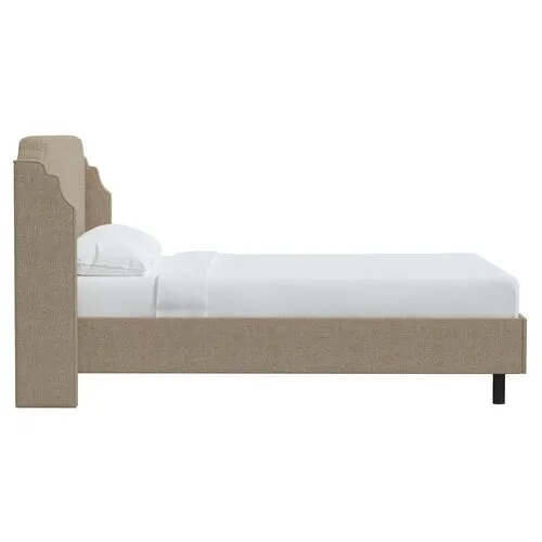 Aurora Linen Wingback Platform Bed - Brown, No Box Spring Required, Comfortable & Durable