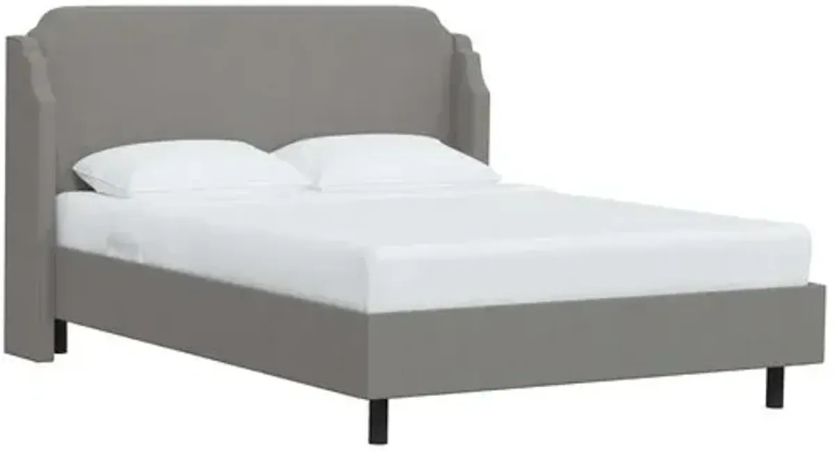 Aurora Linen Wingback Platform Bed - Gray, No Box Spring Required, Comfortable & Durable