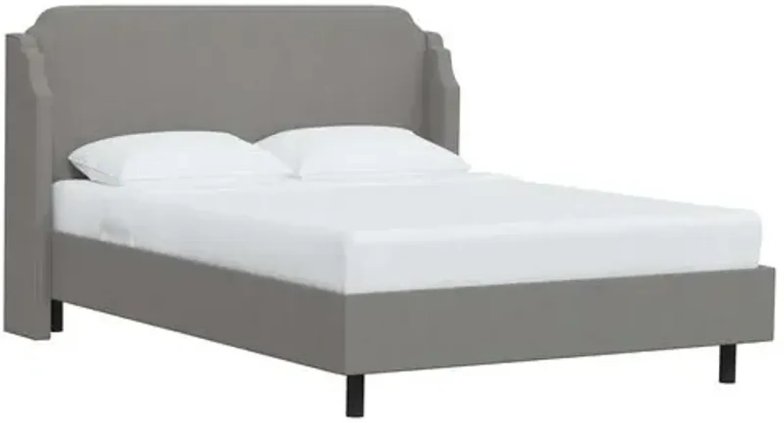 Aurora Linen Wingback Platform Bed - Gray, No Box Spring Required, Comfortable & Durable