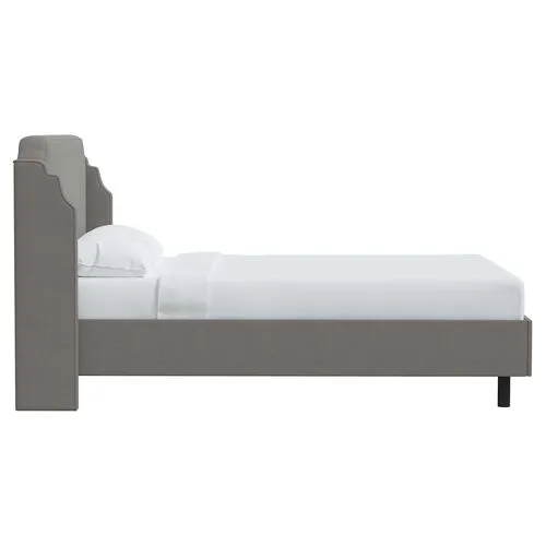 Aurora Linen Wingback Platform Bed - Gray, No Box Spring Required, Comfortable & Durable
