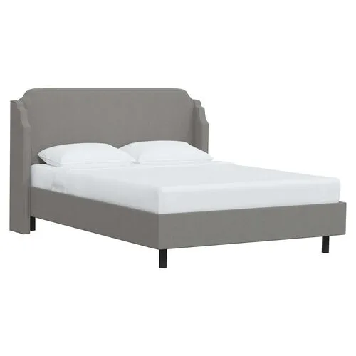 Aurora Linen Wingback Platform Bed - Gray, No Box Spring Required, Comfortable & Durable