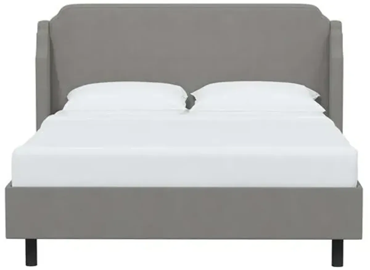 Aurora Linen Wingback Platform Bed - Gray, No Box Spring Required, Comfortable & Durable