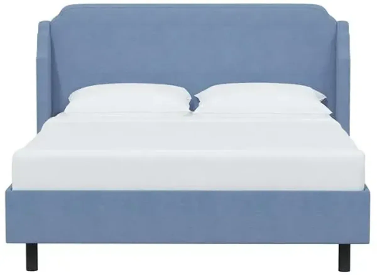 Aurora Linen Wingback Platform Bed - Blue, No Box Spring Required, Comfortable & Durable