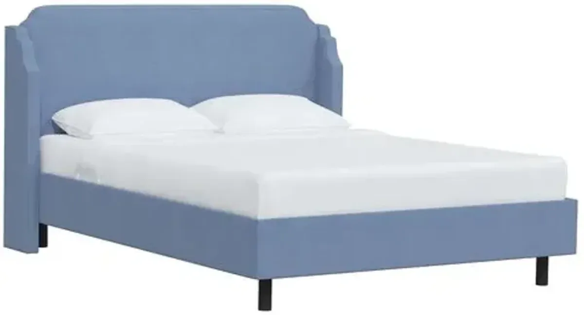 Aurora Linen Wingback Platform Bed - Blue, No Box Spring Required, Comfortable & Durable