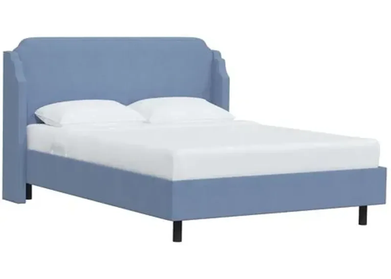 Aurora Linen Wingback Platform Bed - Blue, No Box Spring Required, Comfortable & Durable