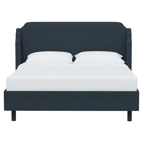 Aurora Linen Wingback Platform Bed - Blue, No Box Spring Required, Comfortable & Durable