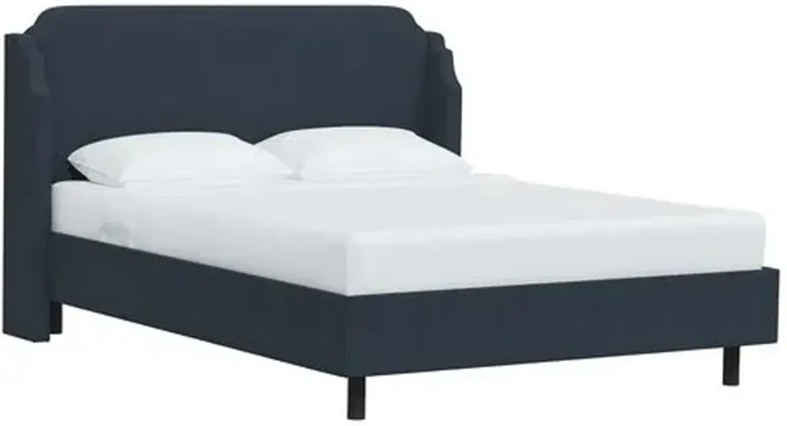 Aurora Linen Wingback Platform Bed - Blue, No Box Spring Required, Comfortable & Durable