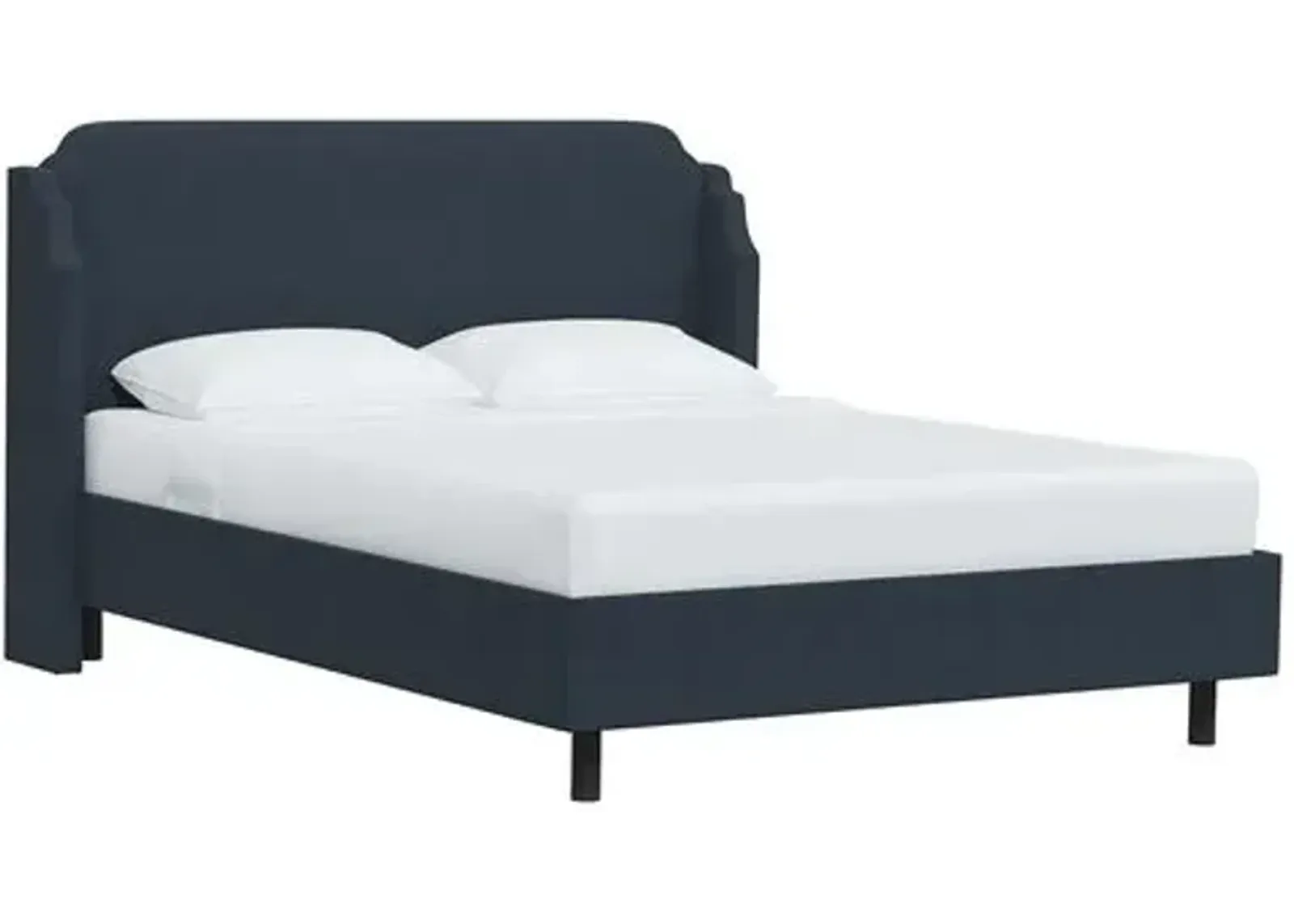 Aurora Linen Wingback Platform Bed - Blue, No Box Spring Required, Comfortable & Durable