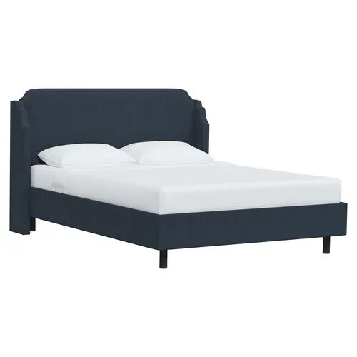 Aurora Linen Wingback Platform Bed - Blue, No Box Spring Required, Comfortable & Durable