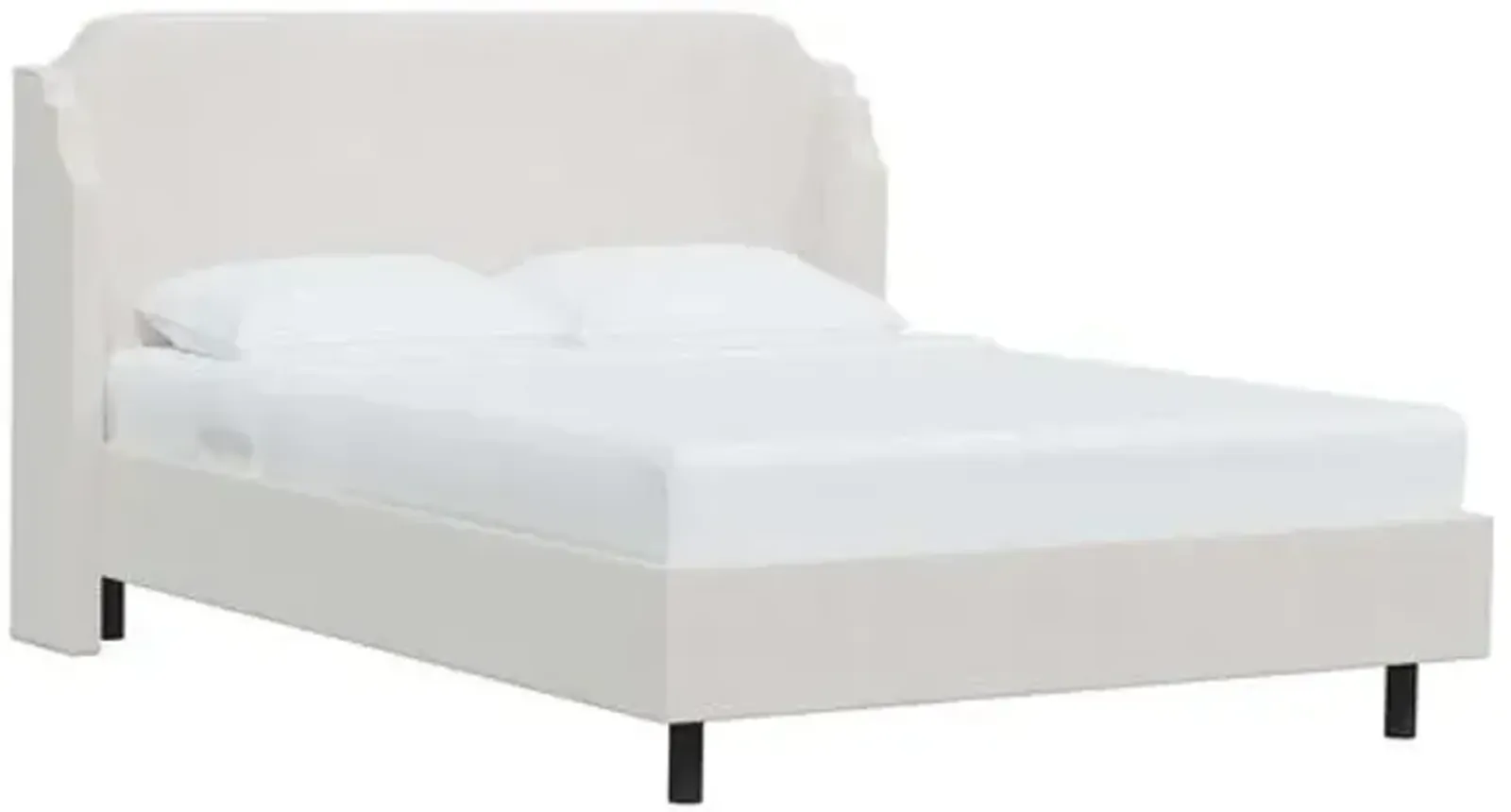 Aurora Velvet Wingback Platform Bed - White, No Box Spring Required, Upholstered, Comfortable & Durable