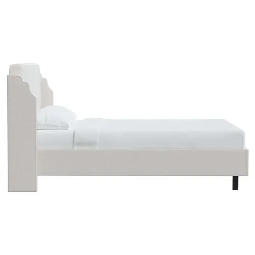 Aurora Velvet Wingback Platform Bed - White, No Box Spring Required, Upholstered, Comfortable & Durable