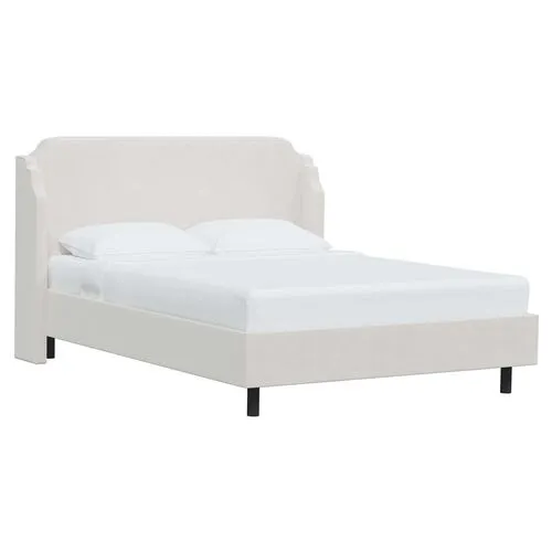 Aurora Velvet Wingback Platform Bed - White, No Box Spring Required, Upholstered, Comfortable & Durable